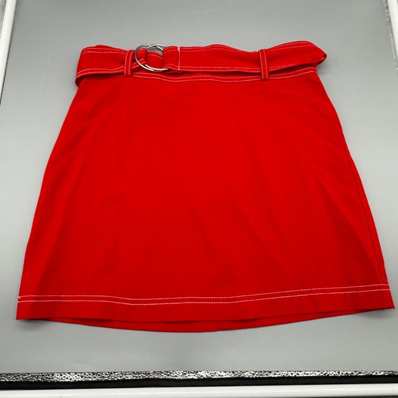 Forever 21 Dresses & Skirts - Forever 21 Womens Red Contrast Stitch Belted Mini Skirt Size Small D-Ring Buckle